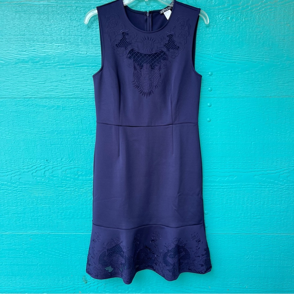 VENUS Navy Blue Lace Dress Sleeveless Size 10 Elegant Classic Elevated - Picture 12 of 13